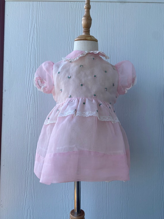 Vintage Pink Toddler Dress, 50s tulle lined baby … - image 1