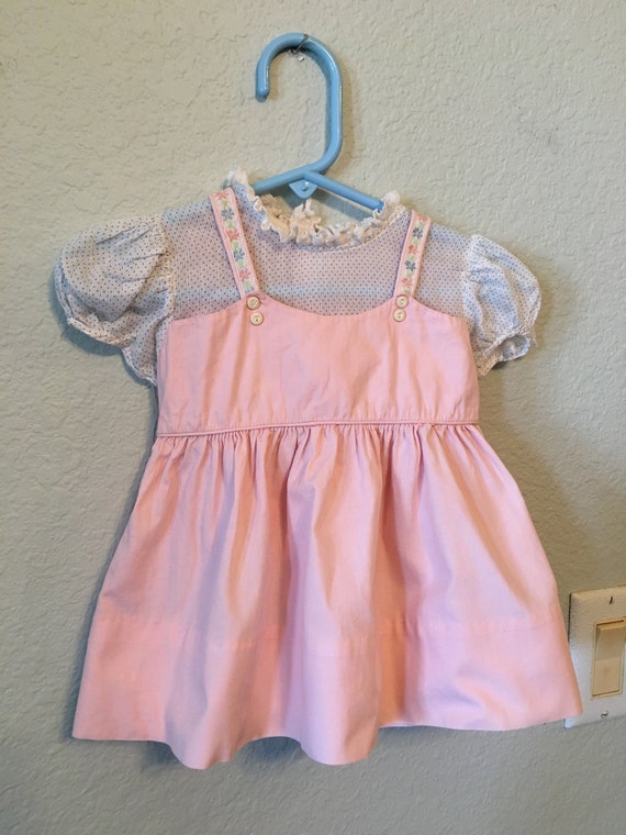 Vintage Baby Dress, Apron style girls dress, Pink… - image 3