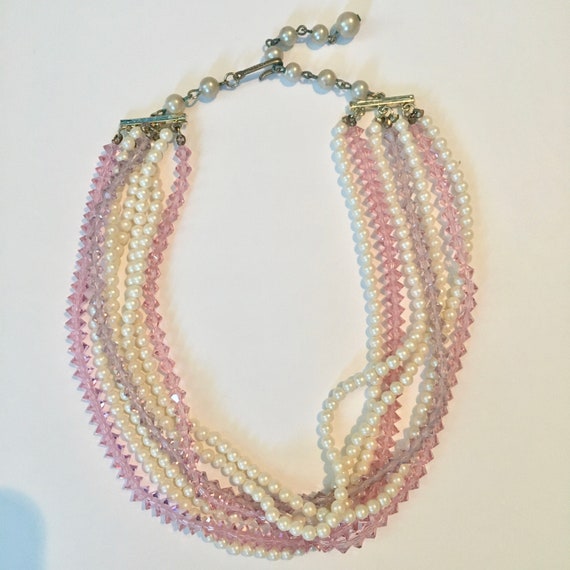 Vintage Laguna necklace, Seven strand crystal and… - image 3