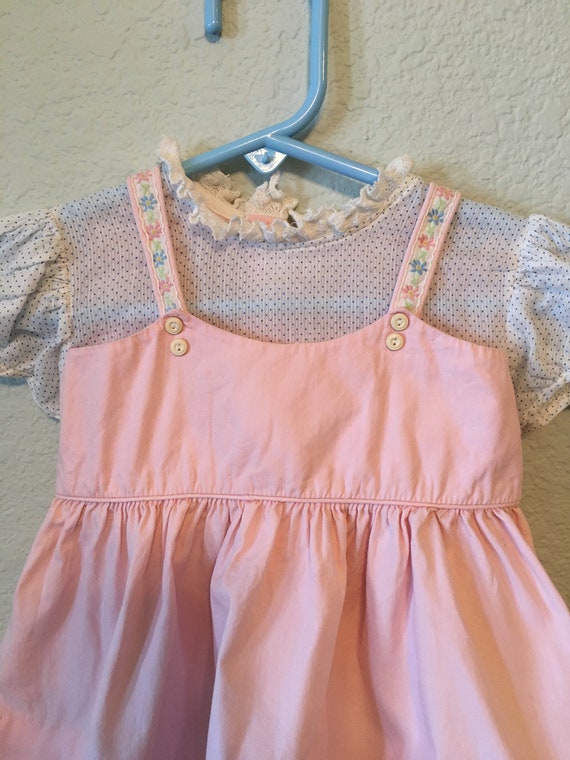 Vintage Baby Dress, Apron style girls dress, Pink… - image 5