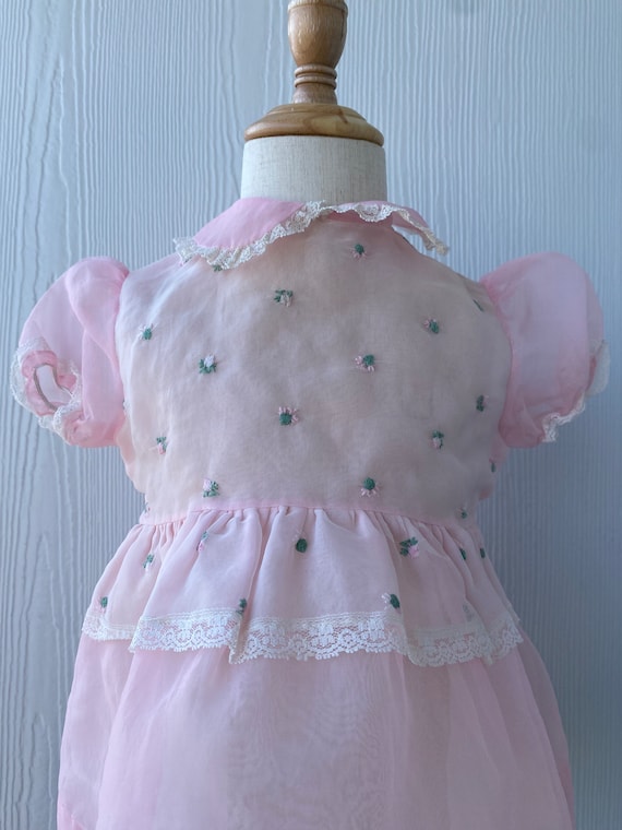 Vintage Pink Toddler Dress, 50s tulle lined baby … - image 2