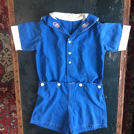 Antique Sailor Suit Toddler Romper, 30s toddler o… - image 5