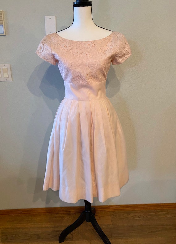 Vintage Lace and Organza Party Dress, Pink Prom dr