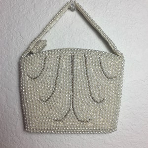 Bolso de mano vintage con cuentas, pequeño bolso de mano con cuentas de perlas sintéticas, hecho en Japón, bolso de noche, cremallera de metal, bolso de mano con asa superior