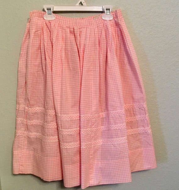 1960's Pink Gingham Circle Skirt, Vintage Square … - image 1