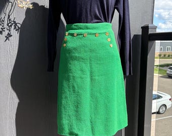 Gonna vintage anni '60 in lana verde Kelly: moda retrò MOD