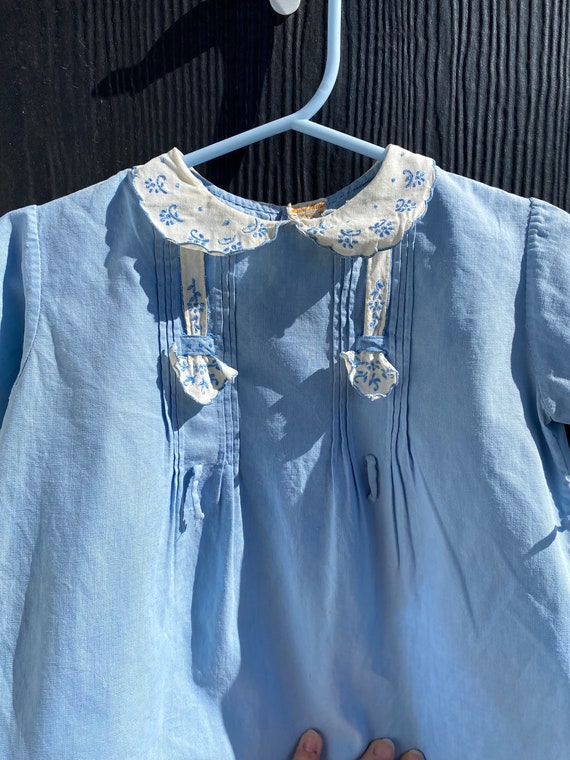 Antique Baby Romper, Blue handmade roper, embroid… - image 2