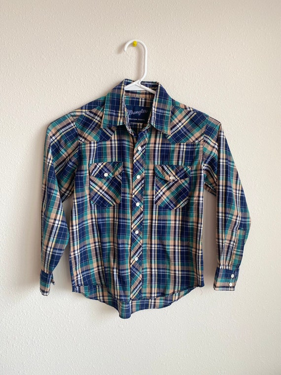 Vintage Wrangler Western Shirt, Boys plaid shirt, 