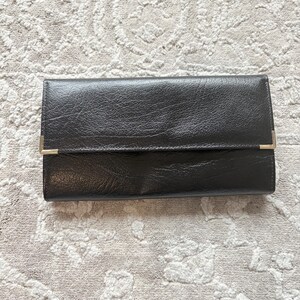 Cartera Amity de cuero vintage, monedero Amity de piel de becerro de búfalo, monedero de cuero negro, cuero