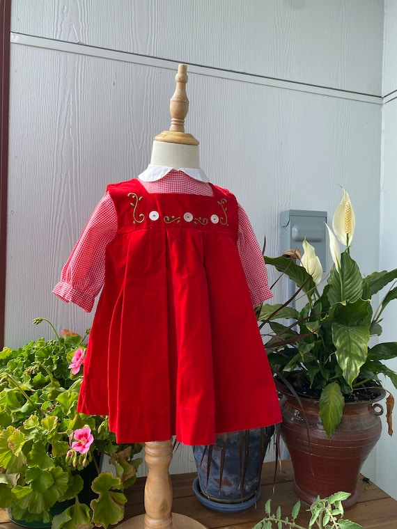 red gingham pinafore dress Red Gingham pinafore apron/ dress