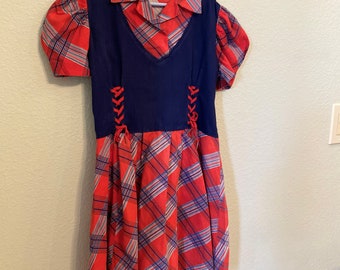 Vintage Kate Greenaway Plaid Dress, Grammarette School Frock