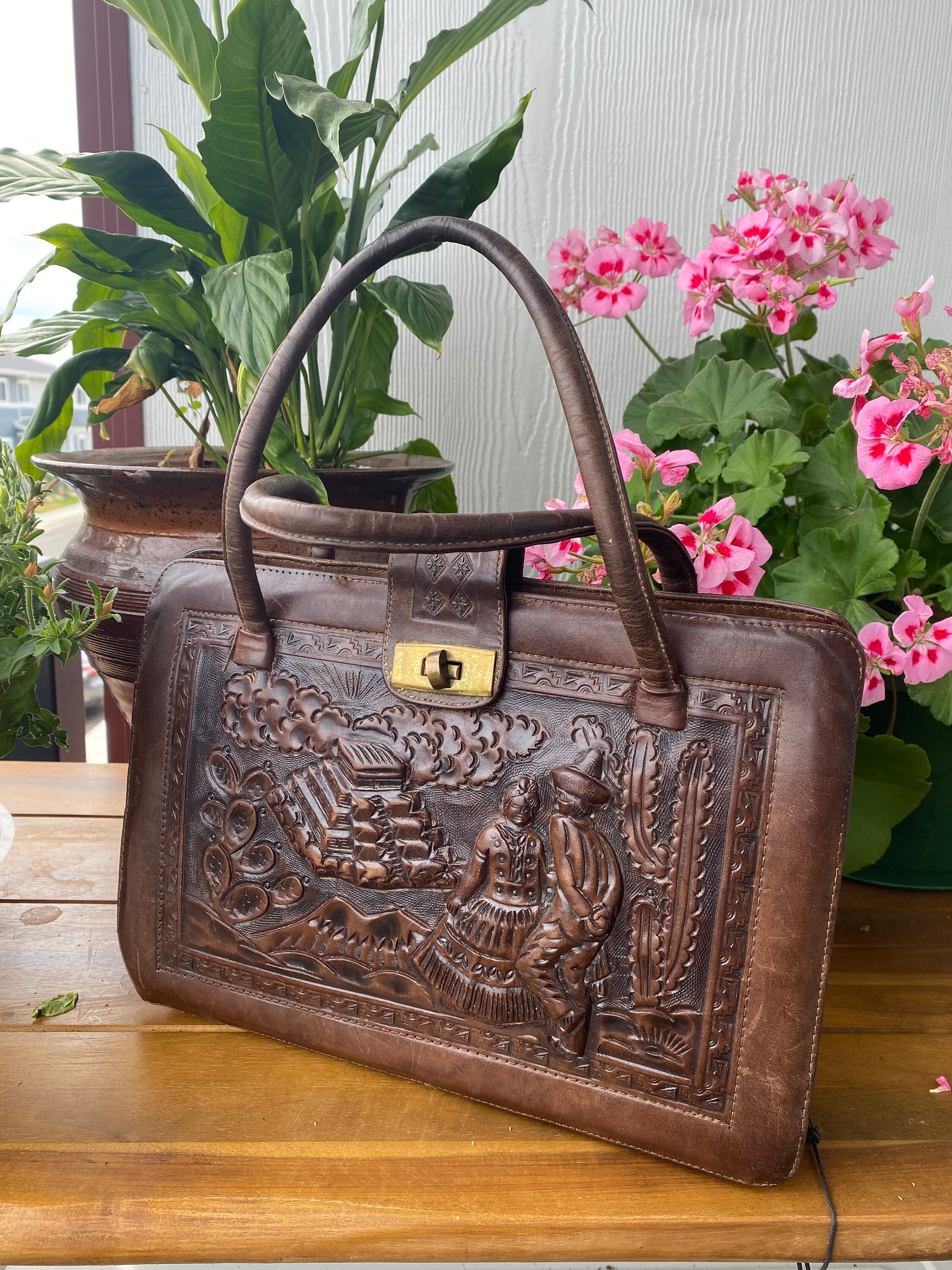 Vintage 1950s Tooled Leather Box Purse - Raleigh Vintage