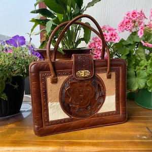 Bolso vintage de piel labrada a mano, monedero de piel y vacuno, calendario maya y flor, monedero Artmex, hecho en México