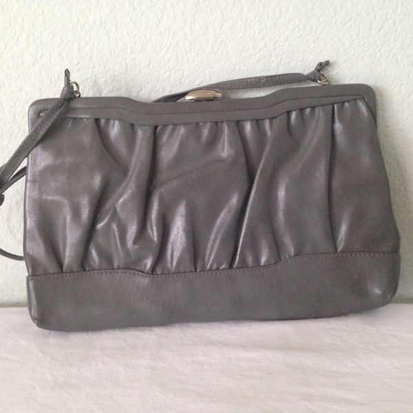 Vintage Gray handbag, Mardane clutch, mirror, leather shoulder strap