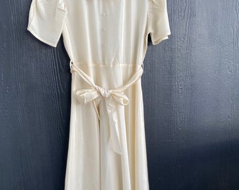 Vintage 40s Cream Dress, Celanese Rayon dress, Fit and flare vintage dress, Full Skirt dress