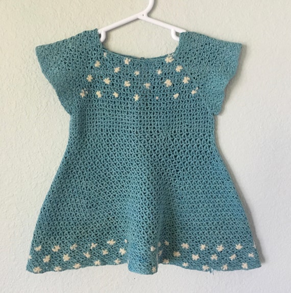 Antique Crochet Baby Dress, 40s handmade toddler d