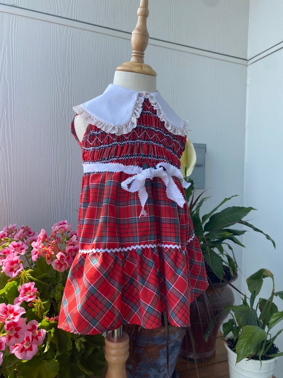 Vintage Polly Flinder Smocked Dress, size 3T, Red,