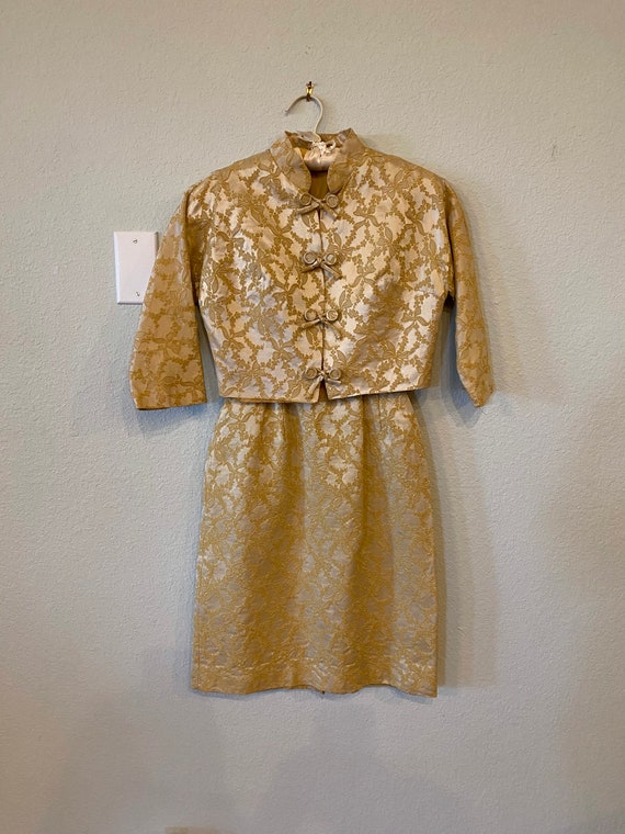 Vintage Brocade Dress And Jacket Gold 60s Party Dres Gem