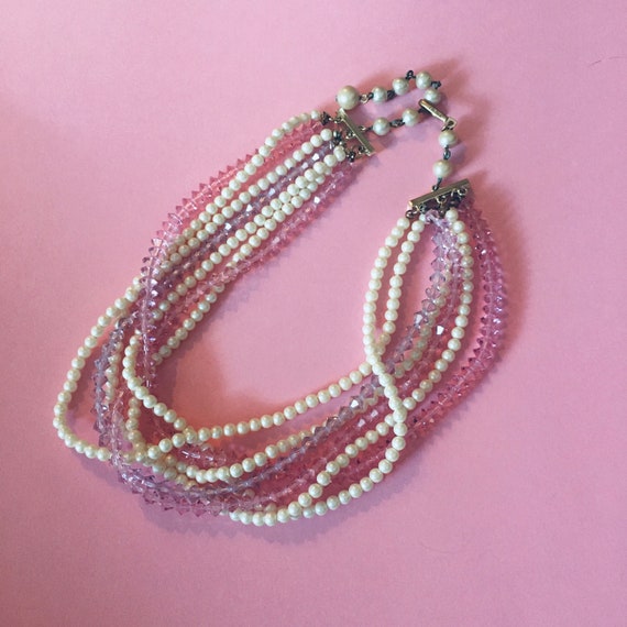 Vintage Laguna necklace, Seven strand crystal and… - image 2