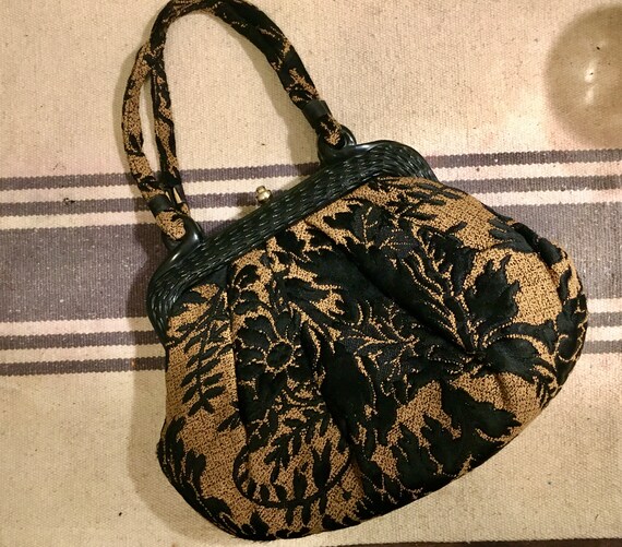 Vintage Crown Lewis Tapestry purse, Black and bro