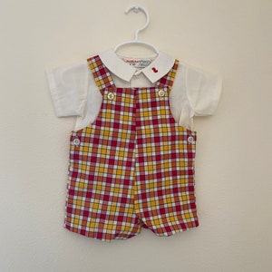 Vintage Health-Tex Overall Set, Stantog Overall Baby shorts and top, embroidered duck, vintage baby clothing, Retro baby clothes, Health-Tex