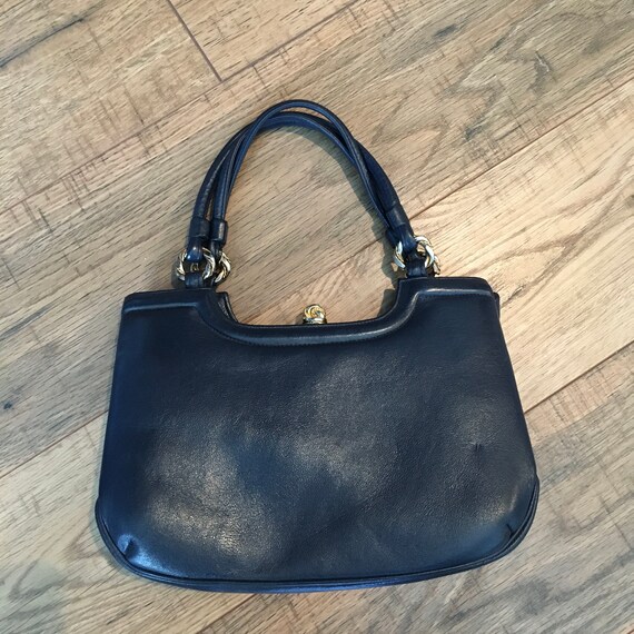 Vintage MM Navy Blue Leather purse, Morris Moskow… - image 6