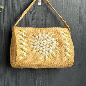 Vintage Woven Shell purse, vintage woven handbag, 50s tan woven purse, Woven Summer bag, rectangular purse