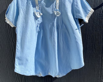 Vintage Baby Romper, 1930s-40s Blue Embroidered Collar Clothes