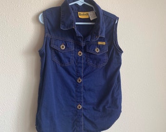 Vintage bonjour sleeveless denim shirt, Girls denim top, size 6X girls western denim top, button down girls shirt