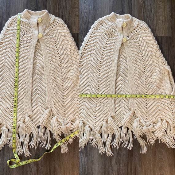 Vintage Crocheted Poncho, 70s knit cape, cream re… - image 10