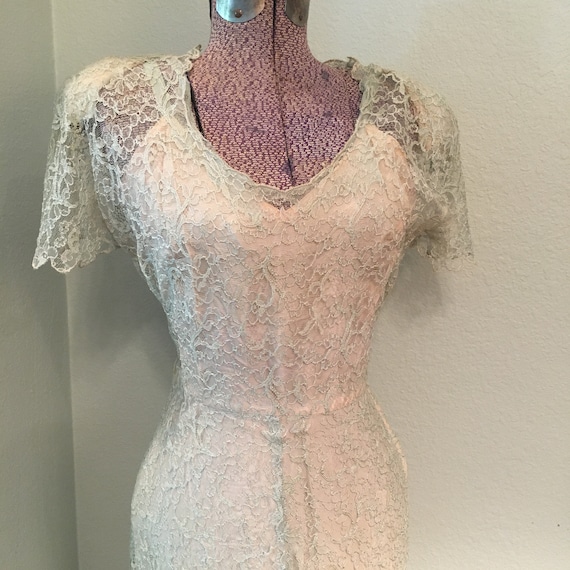 Vintage 1940s DuBarry Lace Gown, 30s/40s long wedd