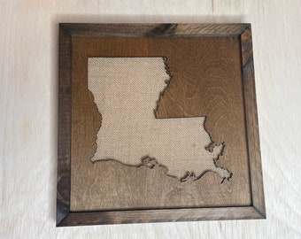 Louisiana Rustic Wood State, Burlap Wooden Louisiana State, Rustic Louisiana, Louisiana Sign, Louisiana Art, Louisiana Decor, Burlap State