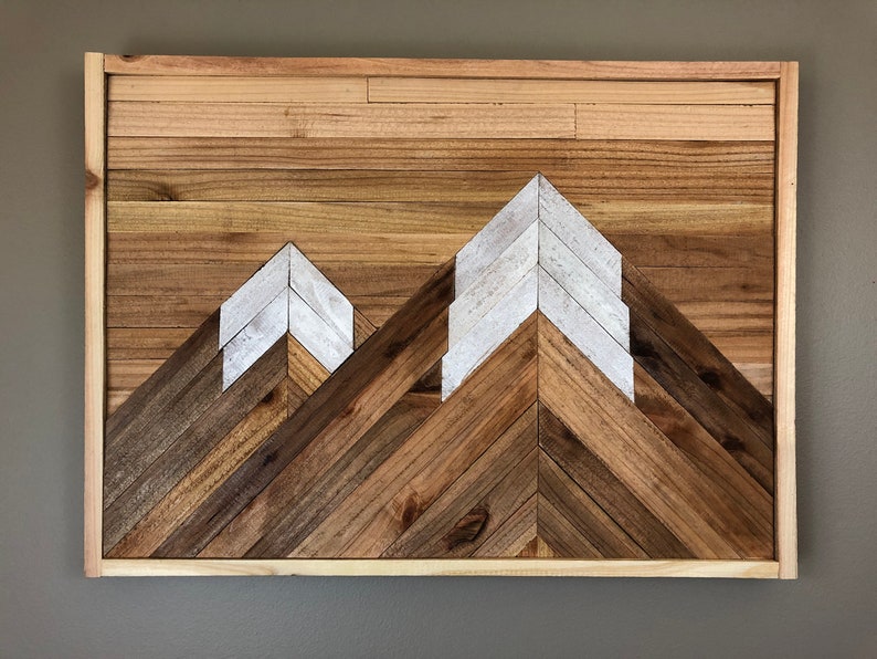 Wooden Mountain Art Wooden Wall Art Farmhouse Decoration Etsy