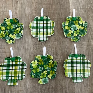 Fabric Shamrock Ornament | Set of 6 Shamrock Ornaments | St Patricks Day Decor | Gift Tag