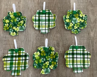 Fabric Shamrock Ornament | Set of 6 Shamrock Ornaments | St Patricks Day Decor | Gift Tag