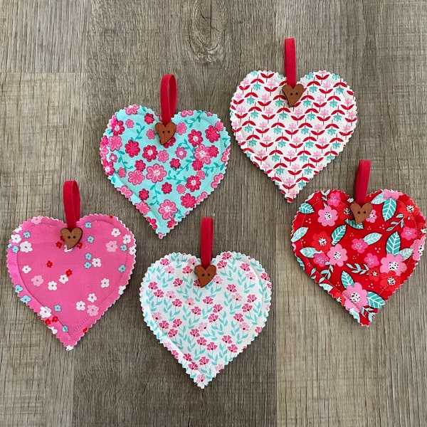 Fabric Heart Ornament | Set of 5 Heart Ornaments | Valentine Decor | Gift Tag