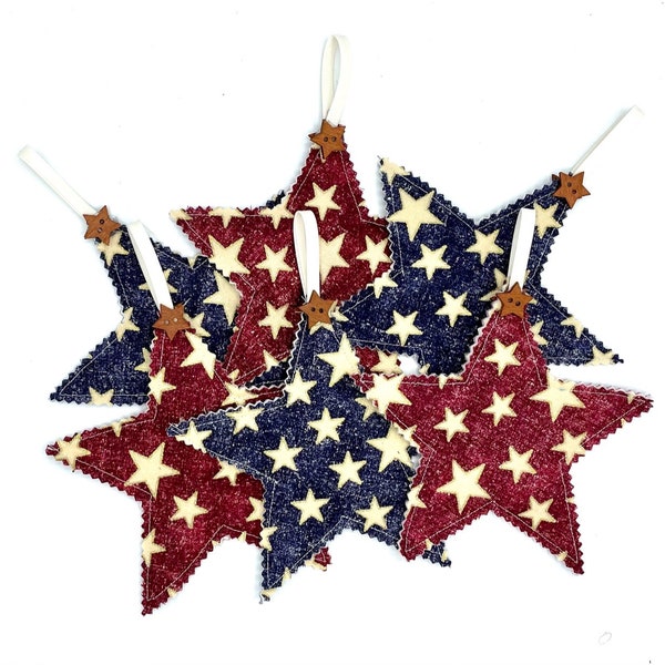 Fabric Star Ornament | Set of 6 Star Ornaments | Patriotic Decor | 4th of July | Independence Day