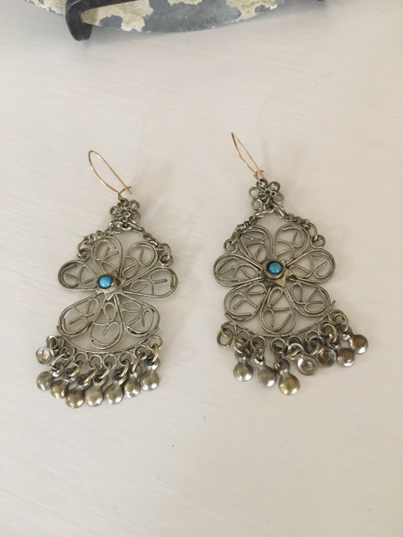 Vintage Silver and Turquoise Boho/Tribal Earrings - image 1