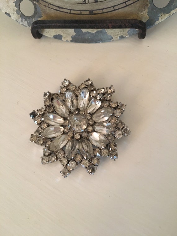 Vintage Rhinestone Flower Brooch Pin