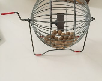 Working 1920 Bingo Cage with Wooden Balls Vintage Bingo Tumbler with Wooden Balls