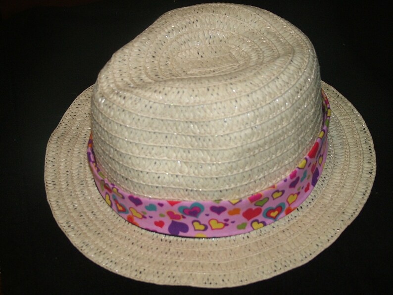 Fedora Straw Hat with MultiColored Hearts Detachable Band Etsy
