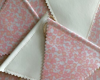 DOUBLE SIDED Handmade Adjustable Weather resistant Oilcloth,pvc Bunting/banner, Pink, White,Outdoor,baby, gift idea