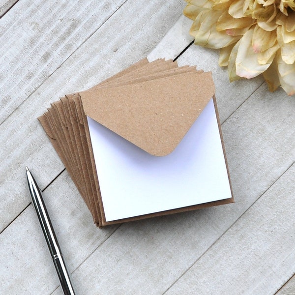 Kraft Mini Envelopes, Blank Mini Cards, Advice Cards, Set of 10