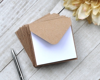 Kraft Mini Envelopes, Blank Mini Cards, Advice Cards, Set of 10