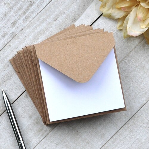 Blank Kraft Cardstock Cards With Envelopes Mini Cards Square Etsy