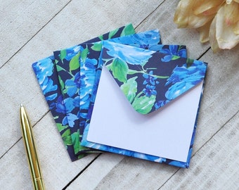 Blue Floral Mini Envelopes, Blank Mini Cards, Advice Cards, Enclosure Cards, Set of 4