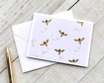 Honey Bee Mini Cards, Bee Blank Cards, Gift Enclosure Cards, Favor Cards, Small Stationery, Any Occasion Cards, Set of 4