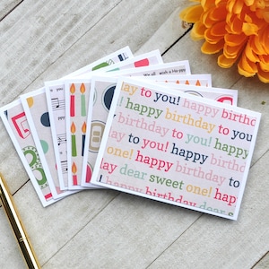 Assorted Birthday Mini Cards, Blank Birthday Cards, Favor Cards, Small Stationery, Enclosure Cards, Set of 6 image 1