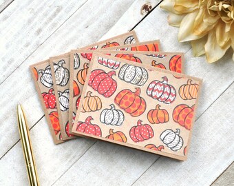 Small Pumpkin Cards, Autumn Mini Cards, Harvest Cards, Blank Cards, Favor Cards, Enclosure Cards, Stationery, Set of 4
