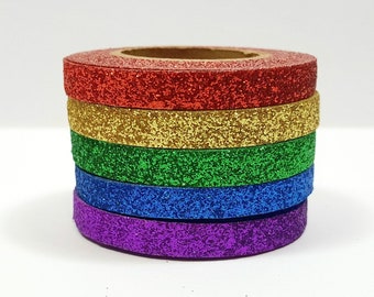 Rainbow Glitter Washi Tape, Slim Planner Tape, Washi Paper Tape, Decorative Craft Tape, Scrapbook Embellishment